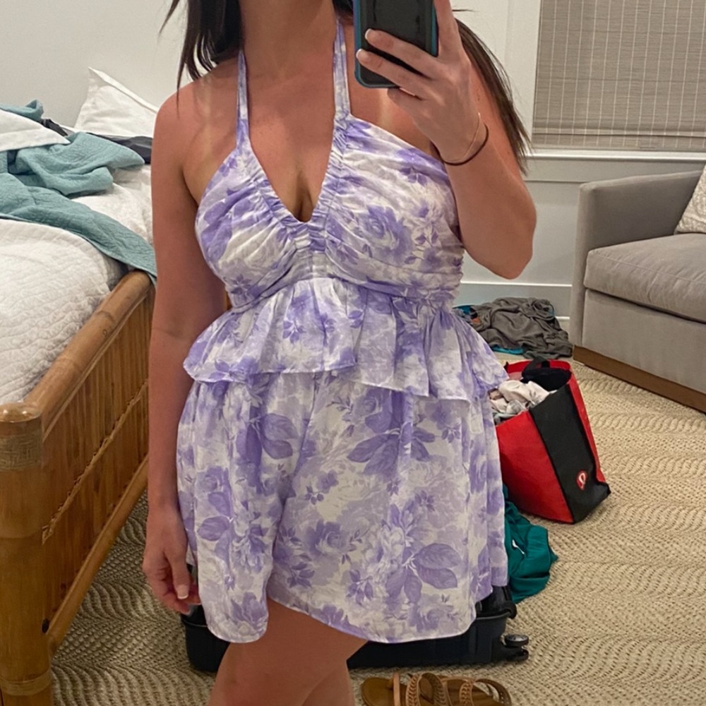 Do+Be Linen Summer Purple Halter Romper M